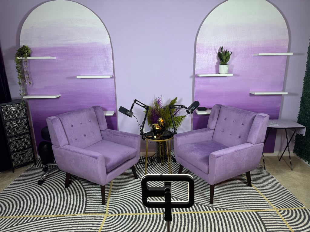 Interior of The Purple Room video podcast studio in Beltsville, Maryland
